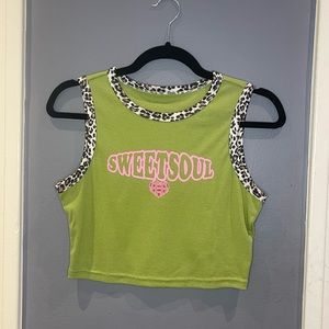 80’s Inspired Green Tank with Cheetah Trim